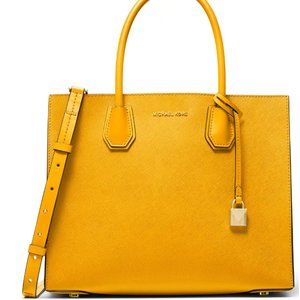 Michael Kors Mercer Leather Convertible Tote (Marigold color)